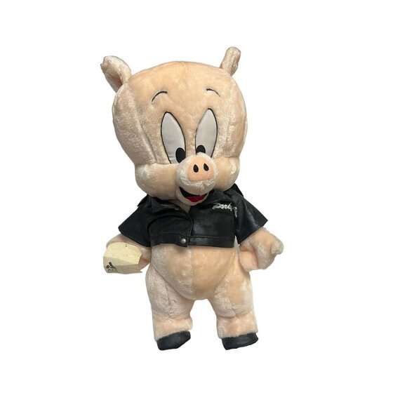 Looney Tunes 1995 Porky Pig That's All Folk's Plush Stuffed Leather Jacket 22” - Picture 5 of 10
